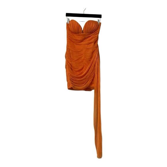 BCBGMAXAZRIA Womens Size 4 Orange Strapless Ruched Mini Cocktail Party Dress New - Picture 1 of 4